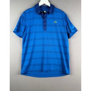 Lacoste Sport Polo Shirt Mens L Blue Ultra Dry Striped Short Sleeve Performance